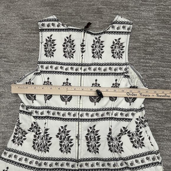 Anthropologie Dress Womens 16 White Black Sleeveless A-Line Midi Floral Zip Back - Picture 8 of 10